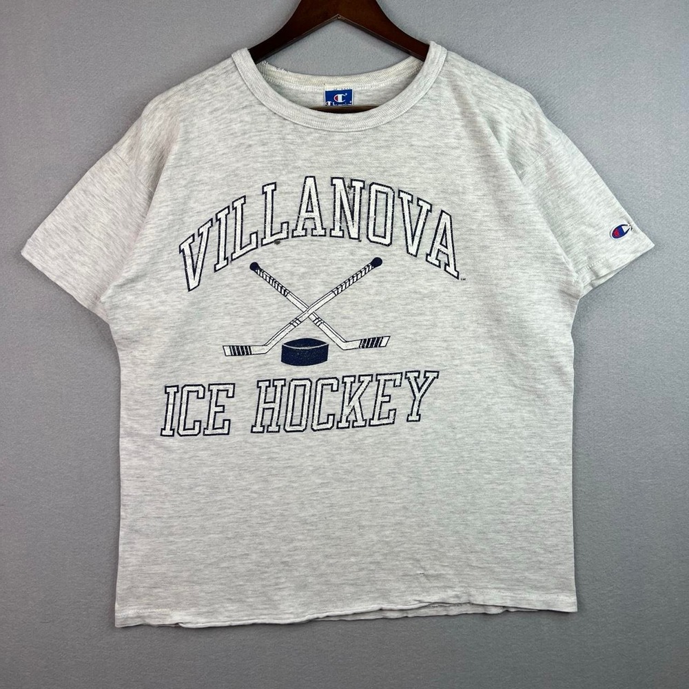 Vintage Distressed Villanova Ice Hockey Champion Grey Tee Shirt